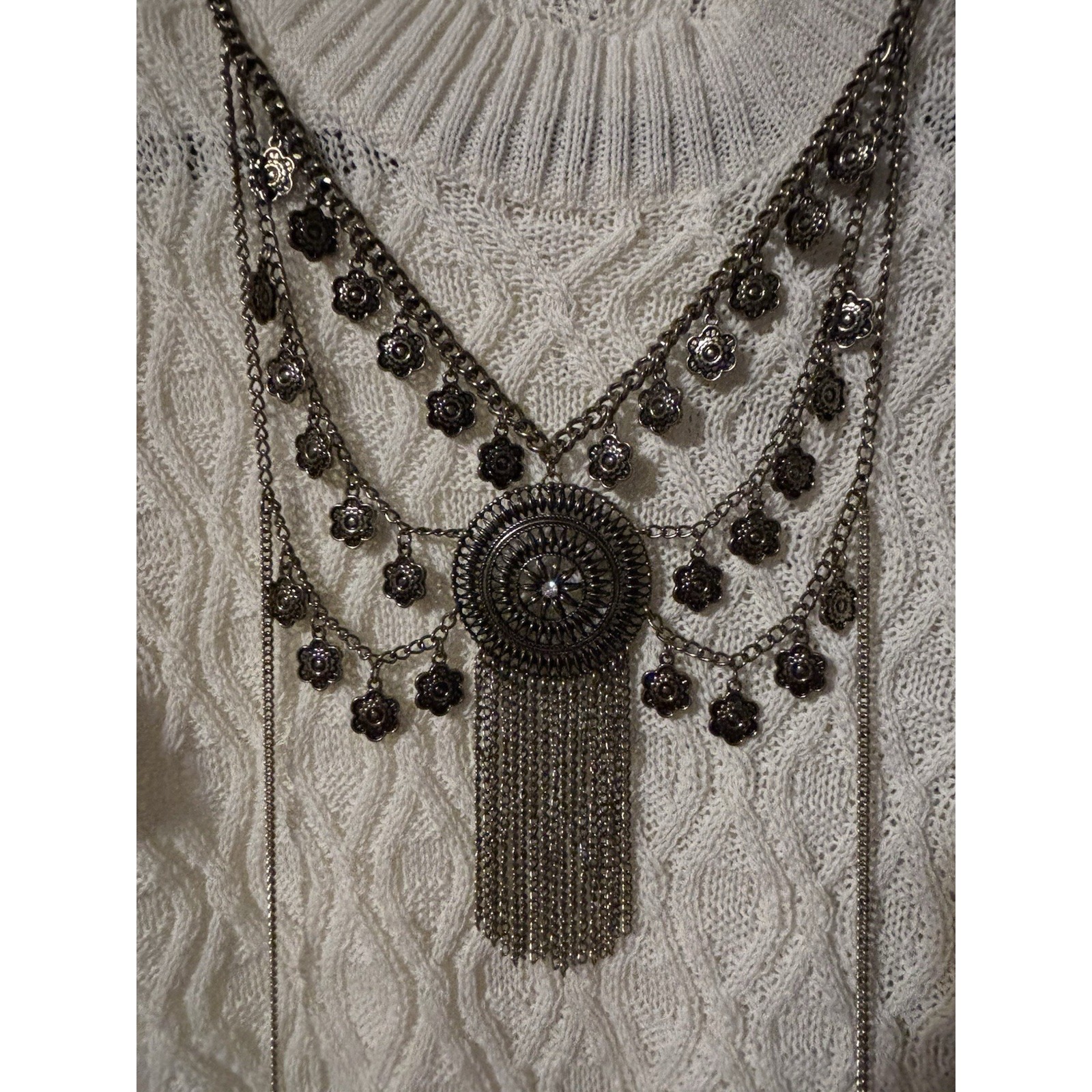 Heavy Tribal Ethnic Statement Gypsy Boho Medallion Gold Tone Necklace